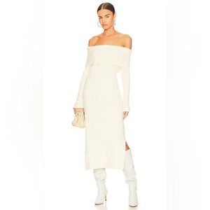 REVOLVE Callahan Off-Shoulder Cream Midi Dress